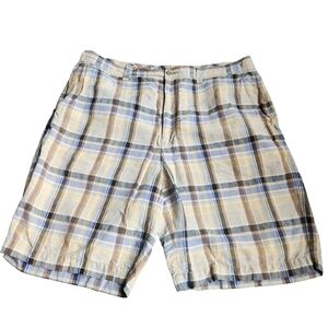 Tommy Bahama men's yellow blue black  plaid linen silk blend shorts